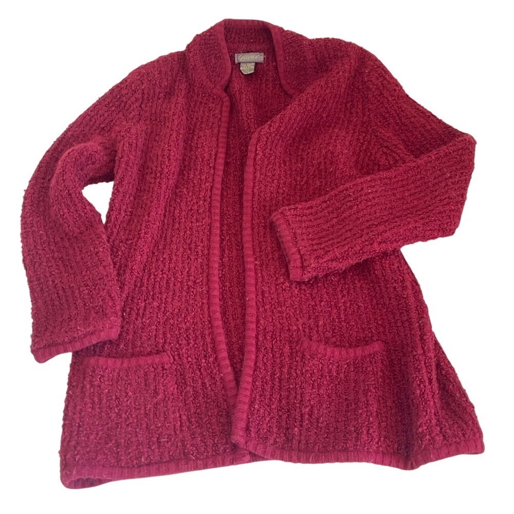 Vintage Epitome Textured Knit Cardigan Sweater Open Front Womens Burgundy Size L
